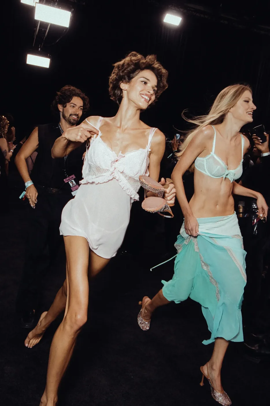Short curls and long flowing hair backstage